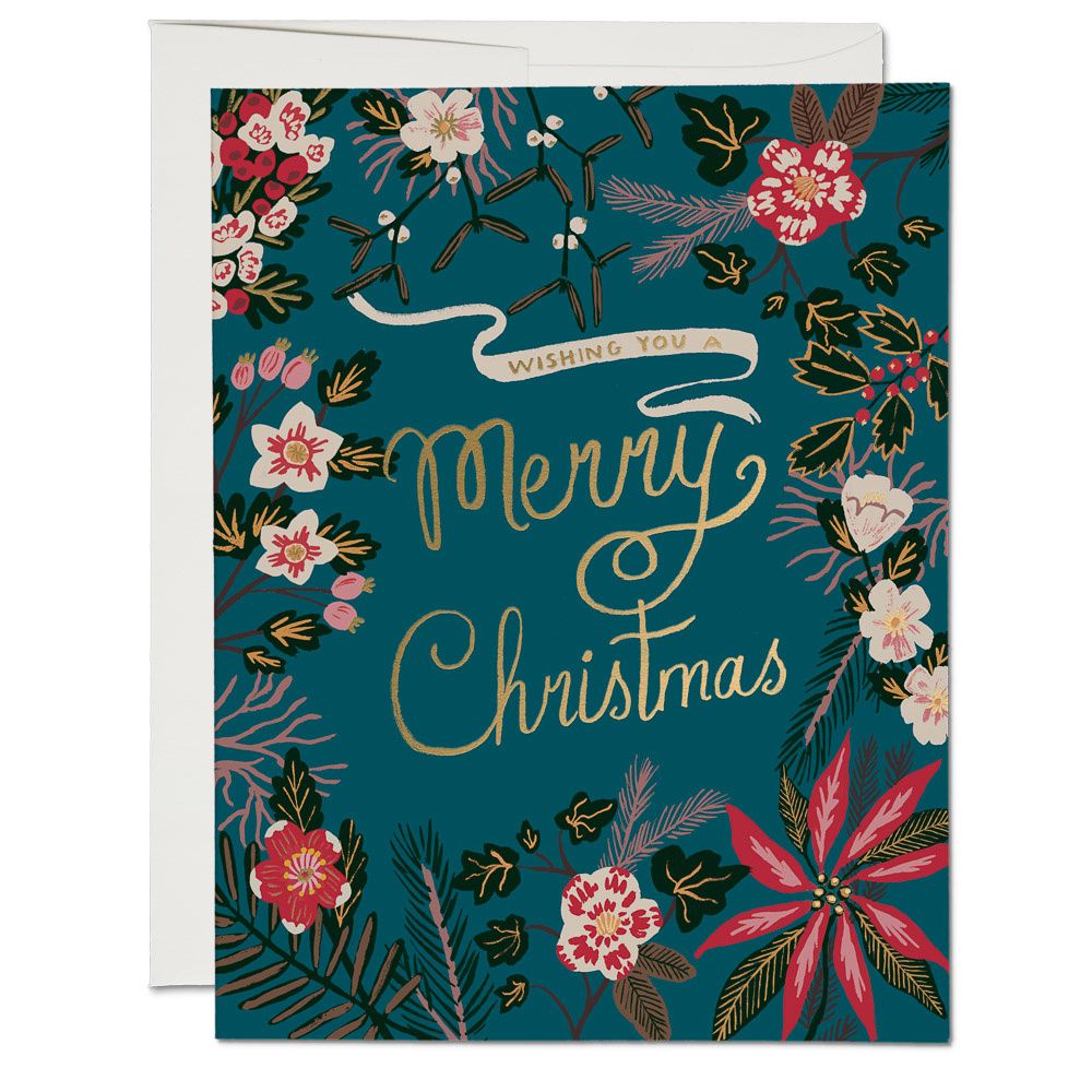 Blue Poinsettia Christmas Card Set