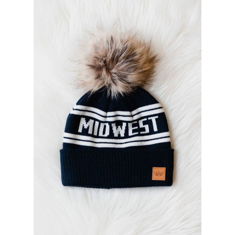 Navy &amp; Off White Midwest Pom Hat