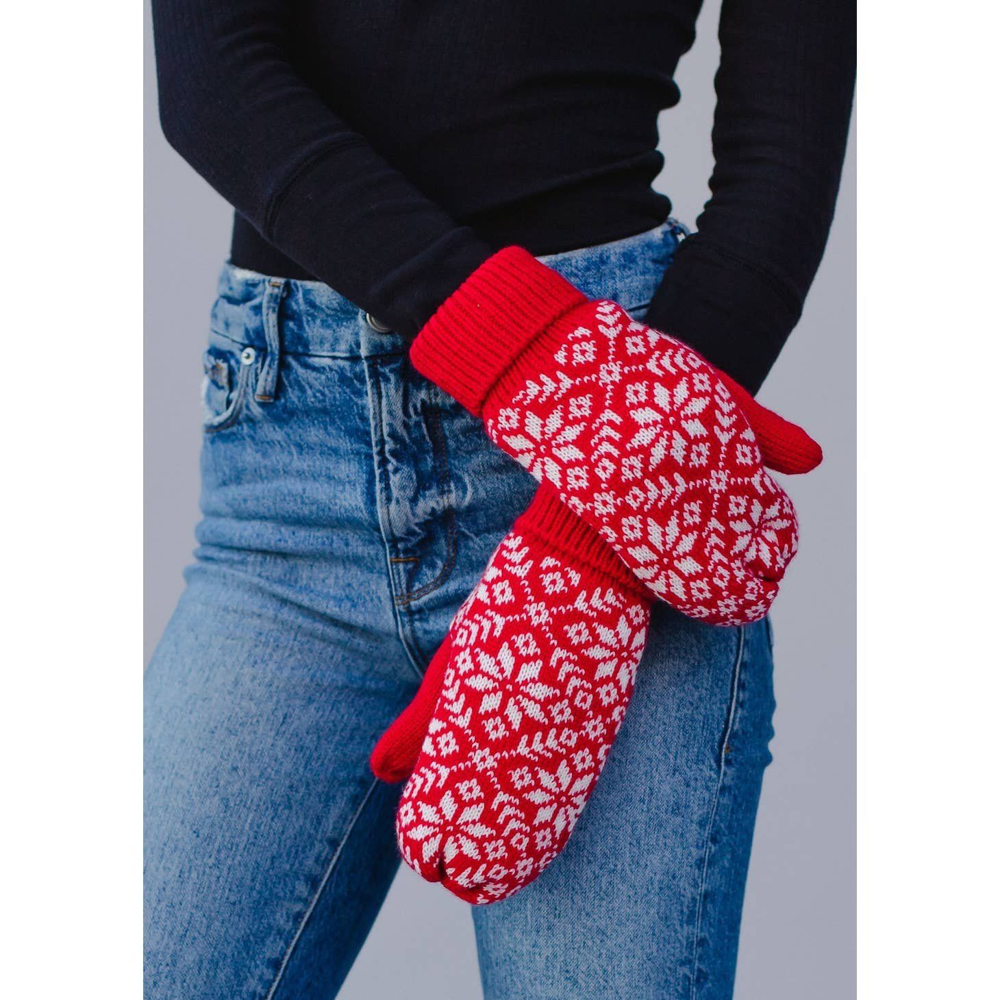 Red &amp; White Snowflake Knit Mittens