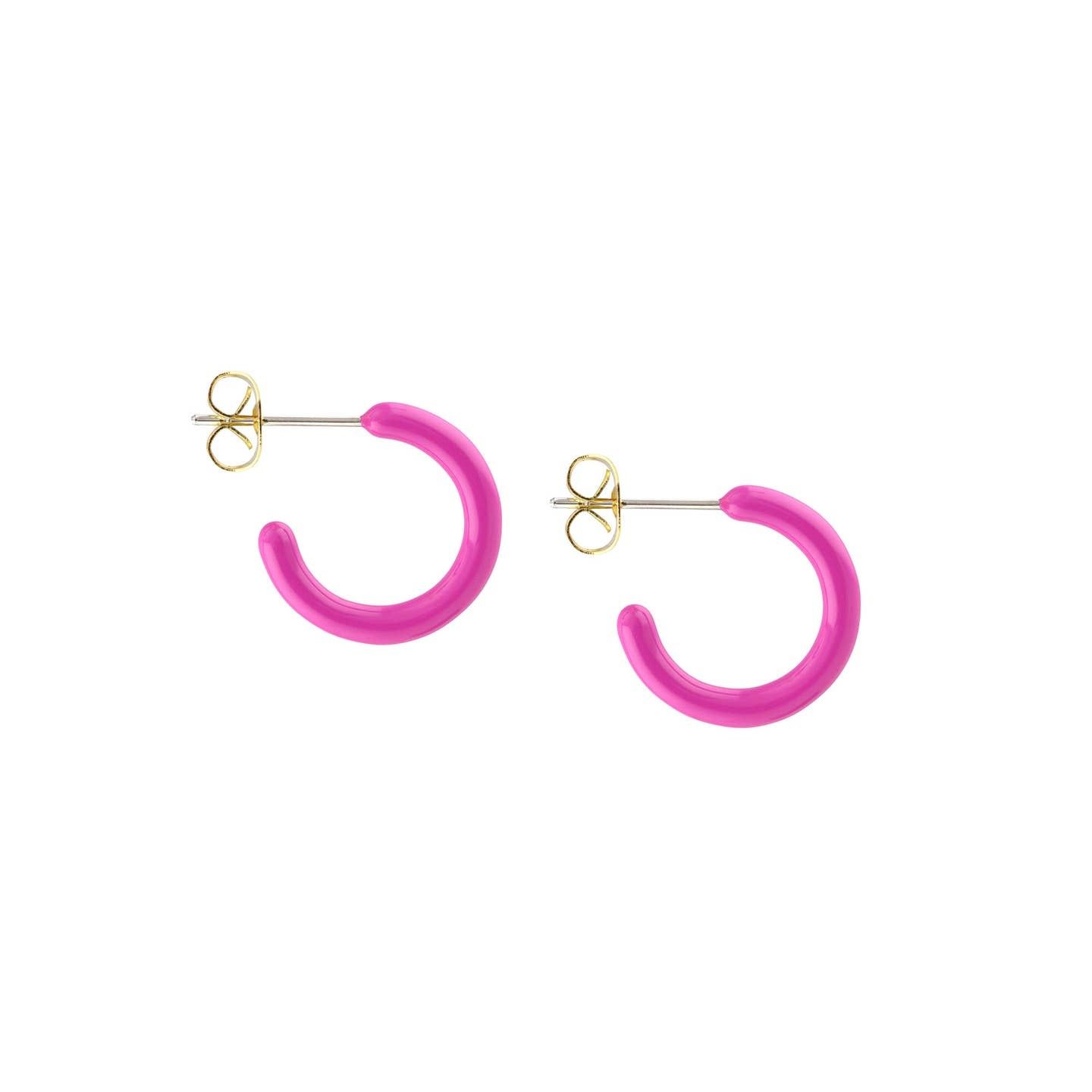 Petite Palette Enamel Post Hoop Earrings Fuchsia