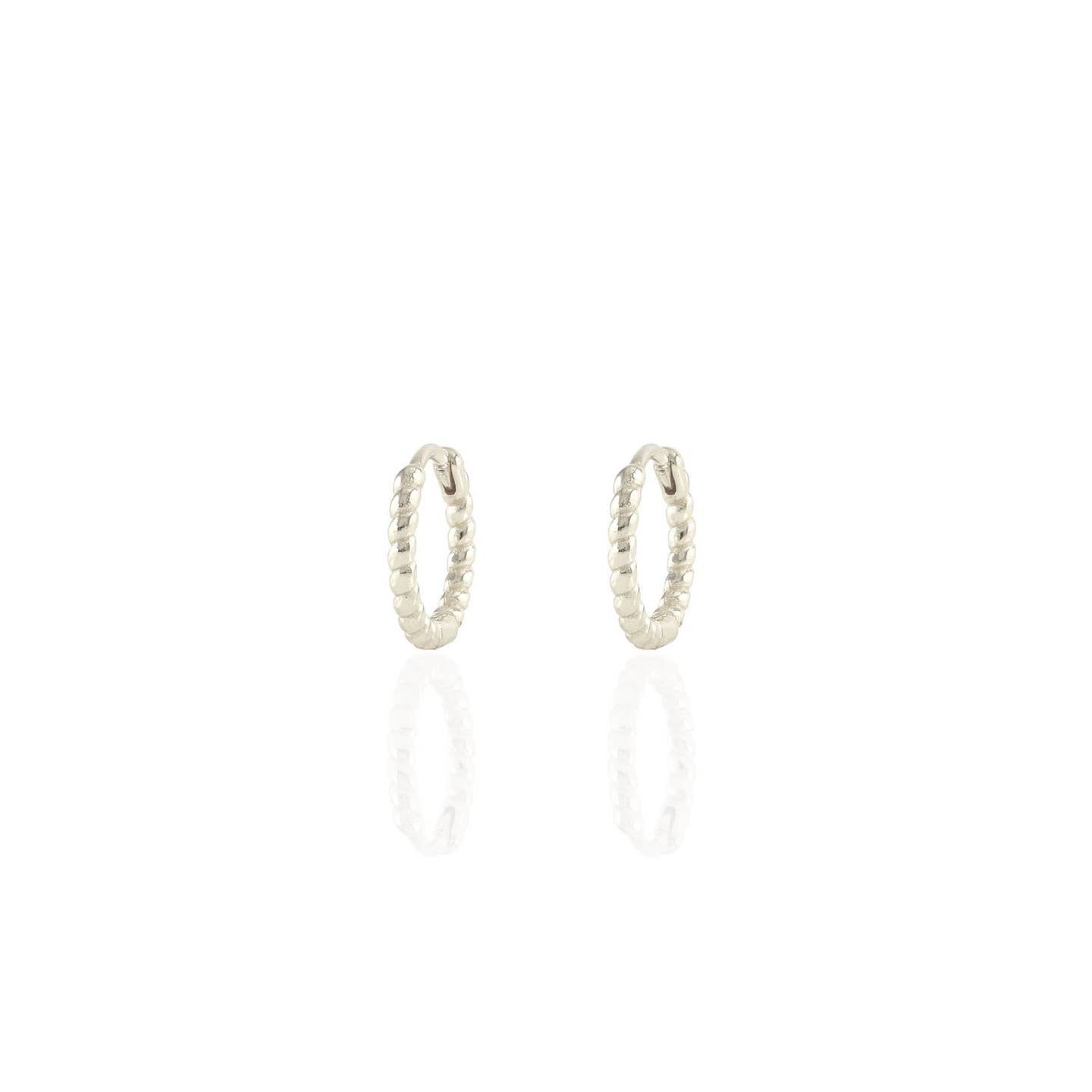 Twisted Hinged Huggie Hoop Earrings Silver