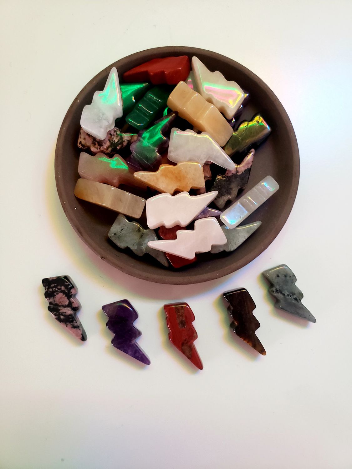 Lightening Bolt, carved mini assorted crystals