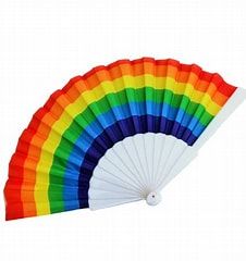 Rainbow Pride White Frame Hand-Held Folding Fan