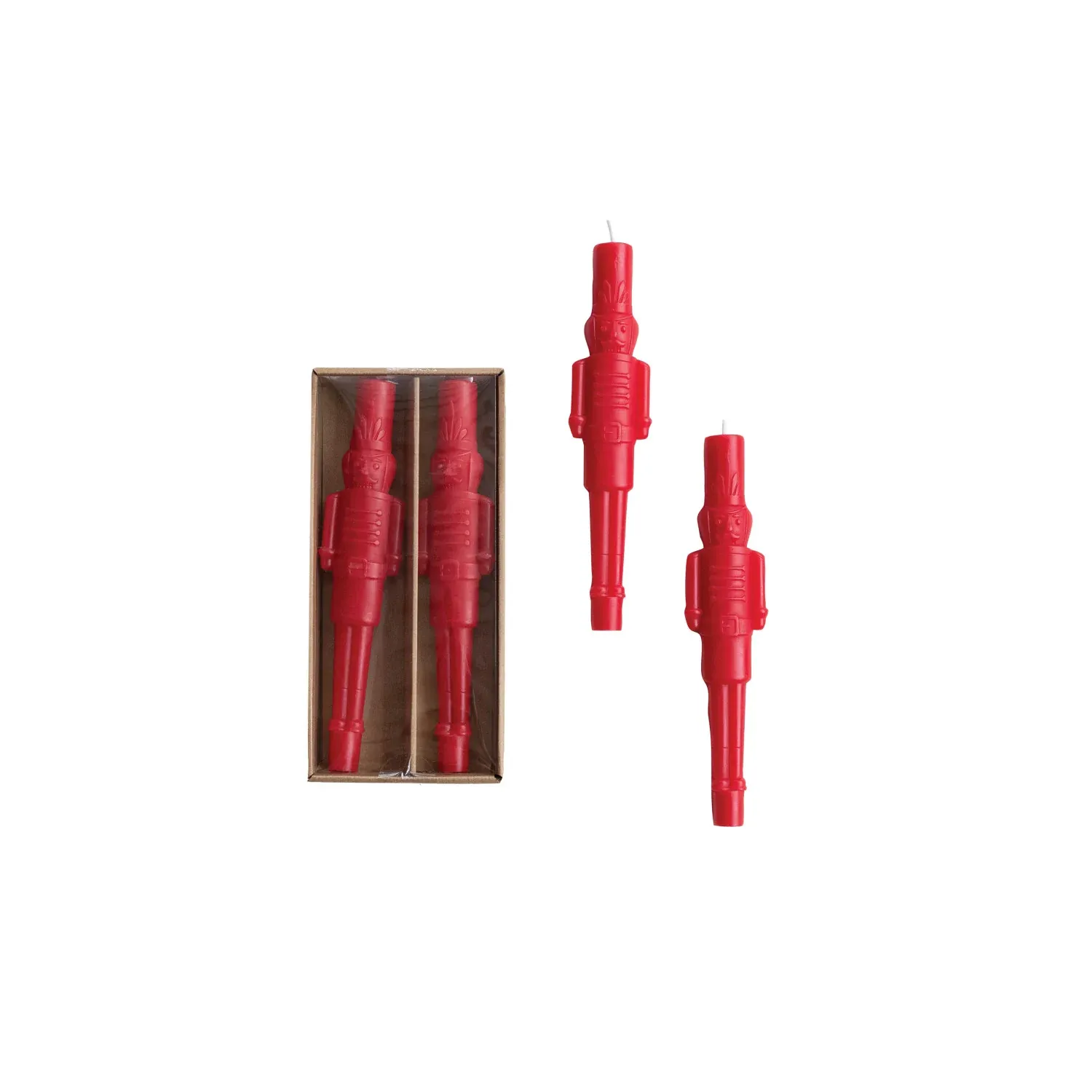 Nutcracker Shaped Taper Candles in Box, Red, Set of 2