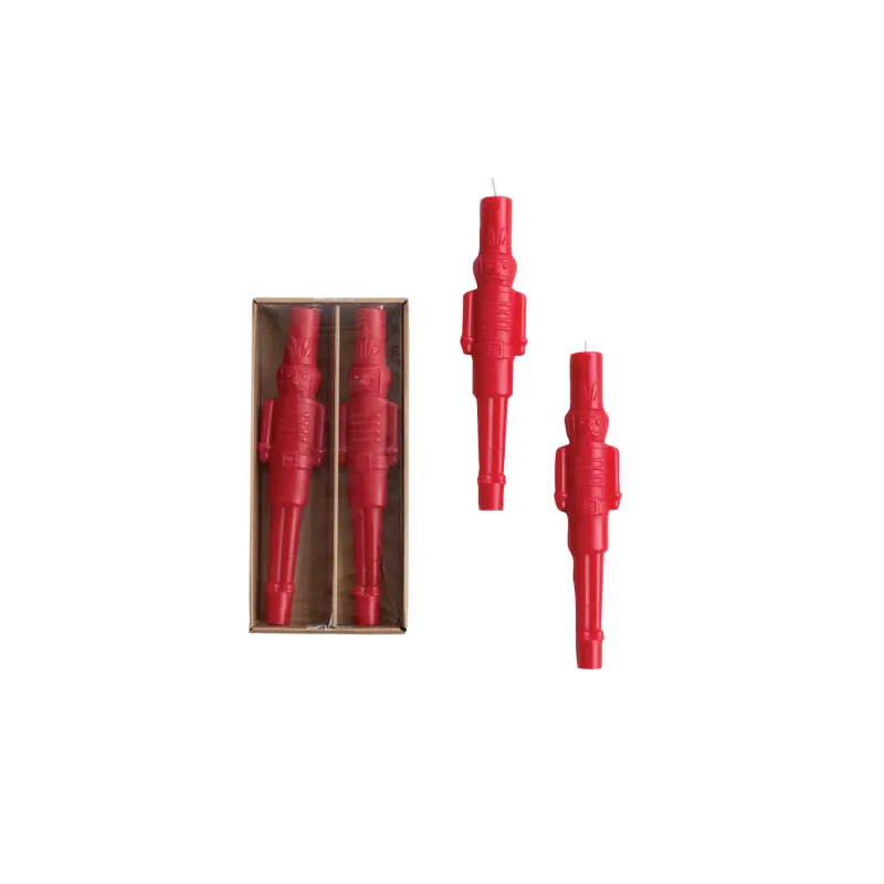 Nutcracker Shaped Taper Candles in Box, Red, Set of 2