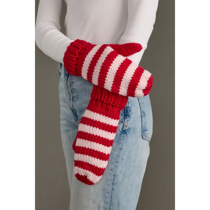Red &amp; Pink Striped Mittens
