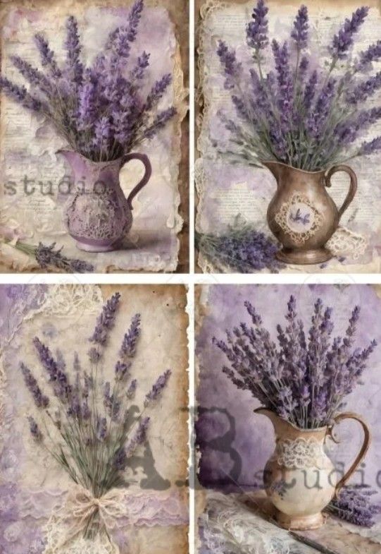 Vases of Lavender Cards Decoupage Rice Paper A4 Item No. 4983