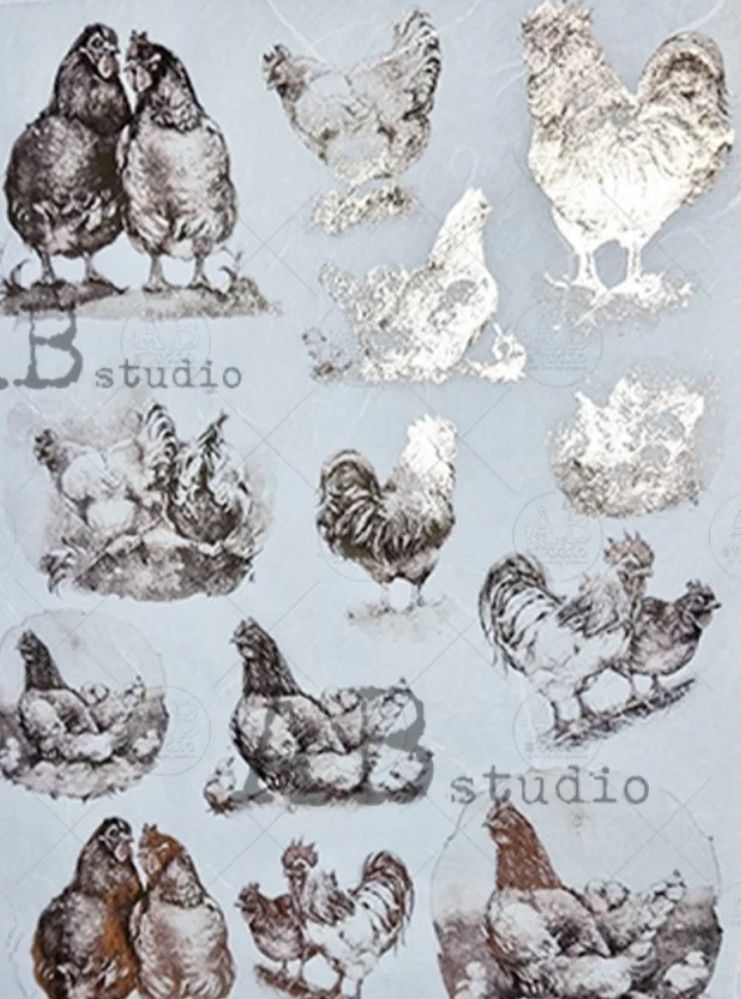 Rooster Gilded Decoupage Rice Paper A4 Item No. 1578