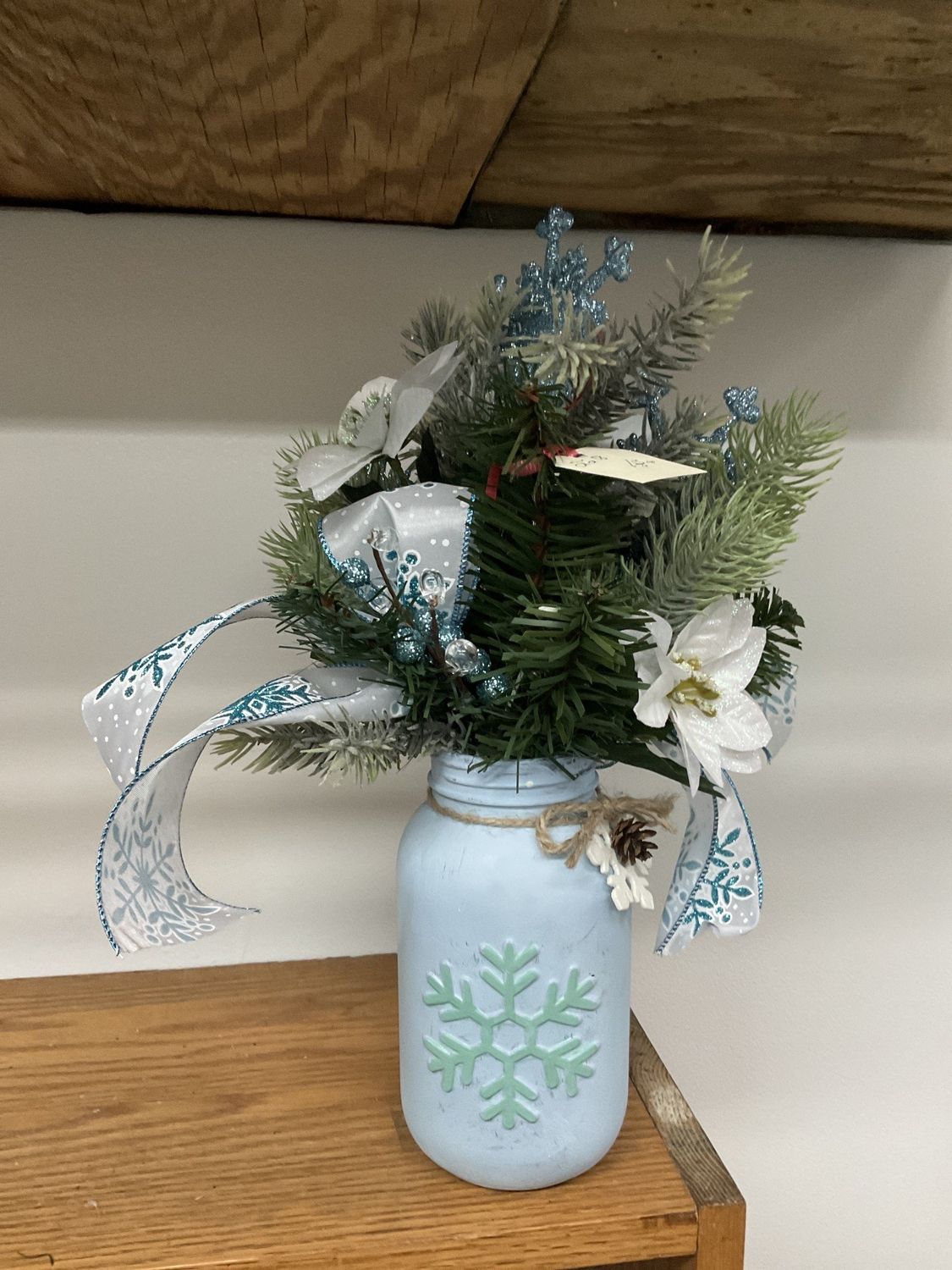 Centerpiece Blue Mason Jar Holiday Arrangement