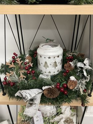 Centerpiece White Tree Lantern w/Greenery, Pinecones, Berries