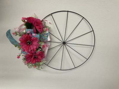 Wreath Bicycle Pink Flowers with Pink Flamingo Ribbon