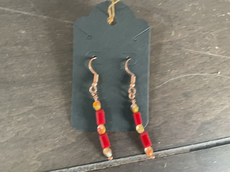 F86 Earrings Red Long Cooper