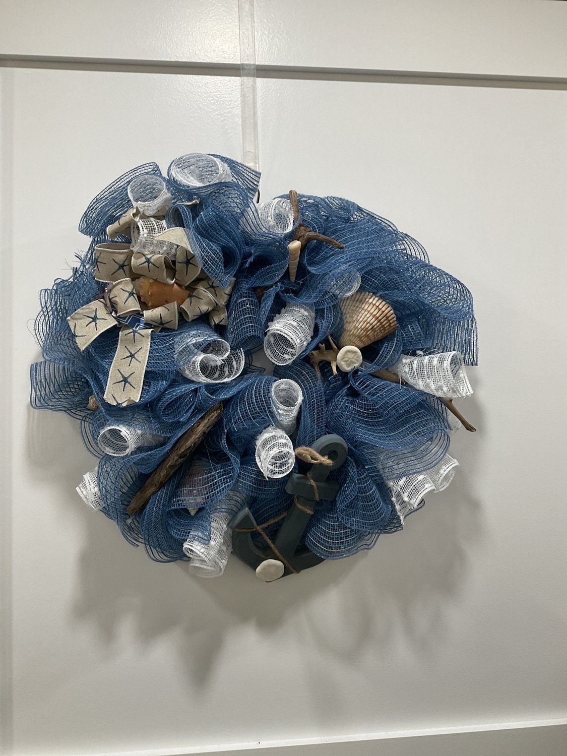 Wreath Mesh 24 in-Blue w/Sea Shells and Anchor Starfish Ribbon