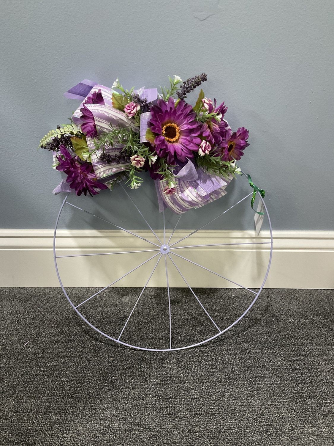 Wreath Bicycle 18 in-Purple w/Purple Flowers and Purple Stripe Ribbon