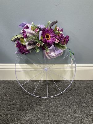 Wreath Bicycle 18 in-Purple w/Purple Flowers and Purple Stripe Ribbon