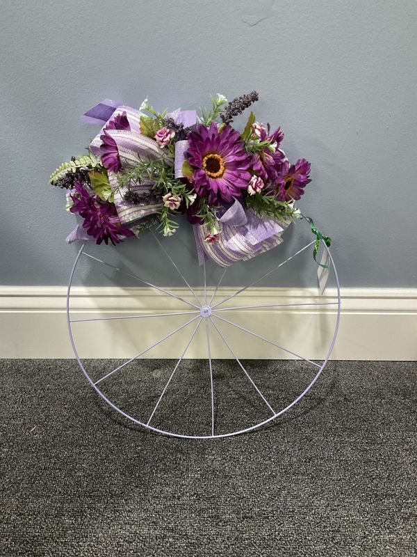 Wreath Bicycle 18 in-Purple w/Purple Flowers and Purple Stripe Ribbon