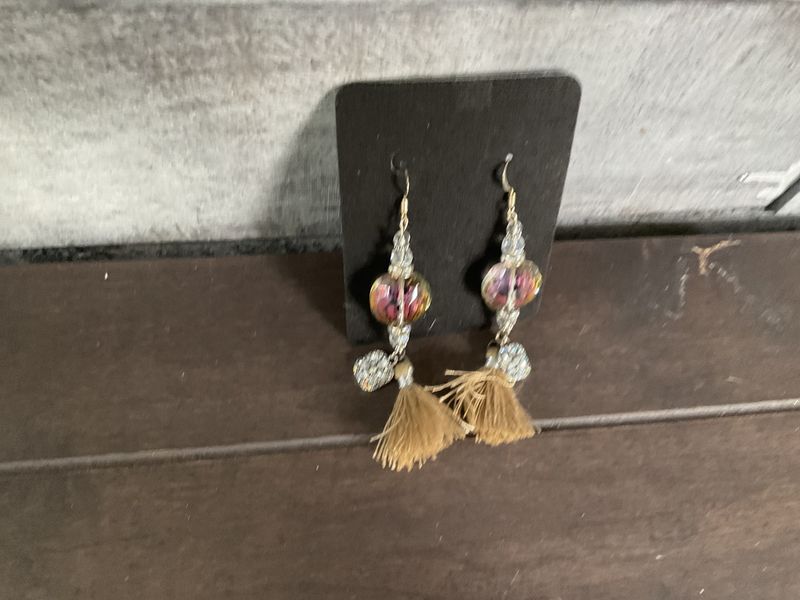 E161 Earrings with Clear Disks with Tassels