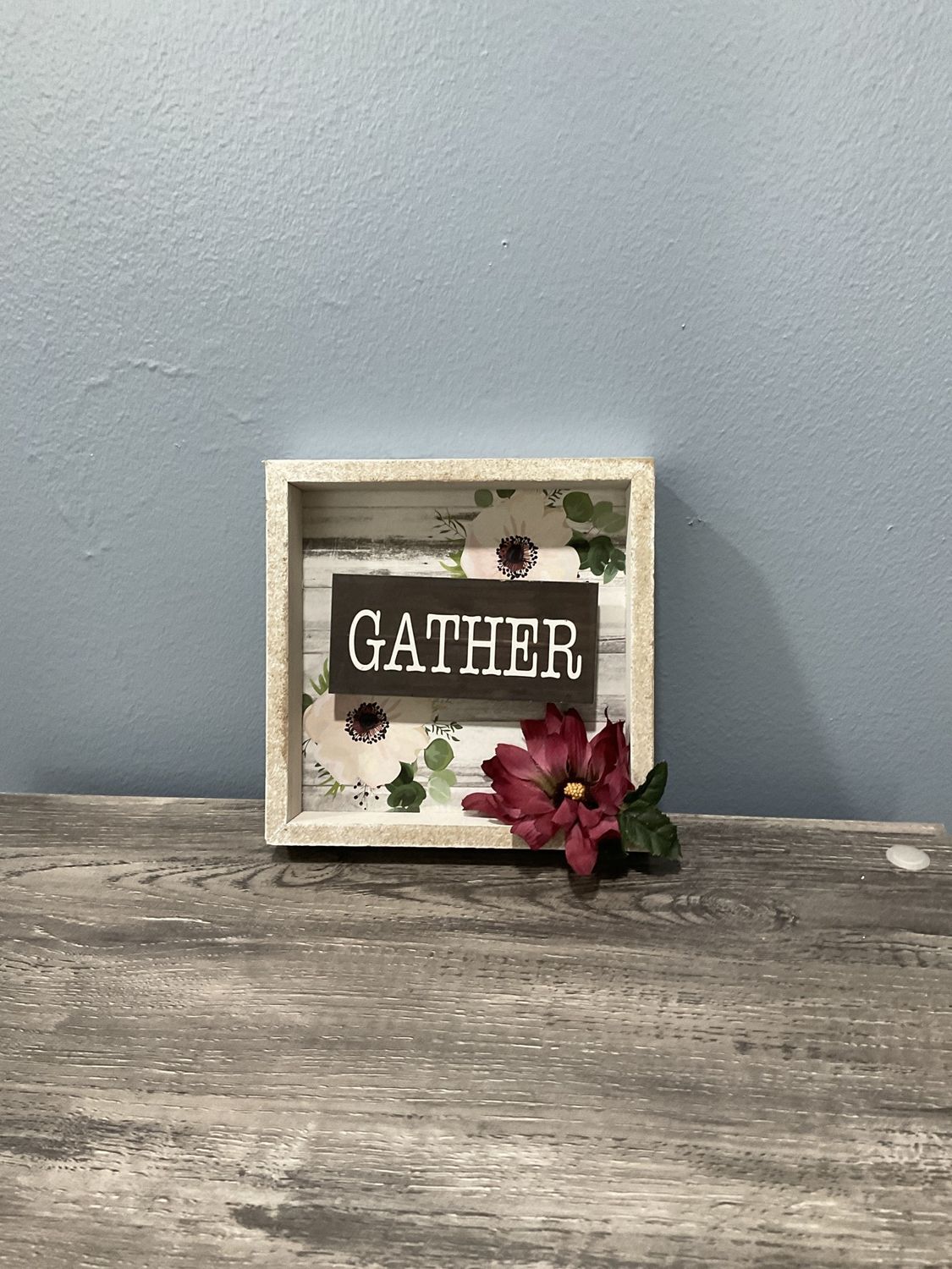 Sign &quot;Gather&quot; w/Red Flower 6x6