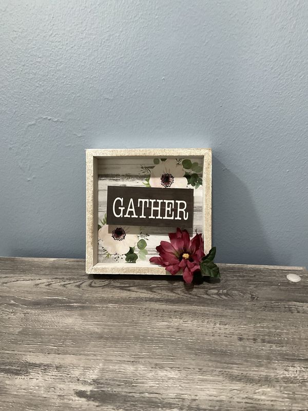 Sign &quot;Gather&quot; w/Red Flower 6x6