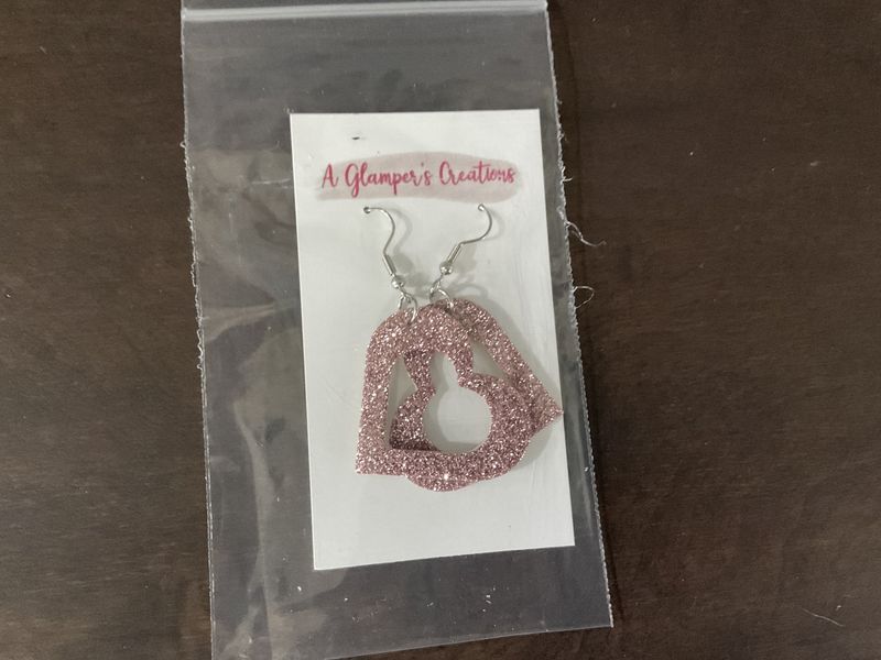Pink Glitter Heart Valentine&#39;s Day Leather Earrings