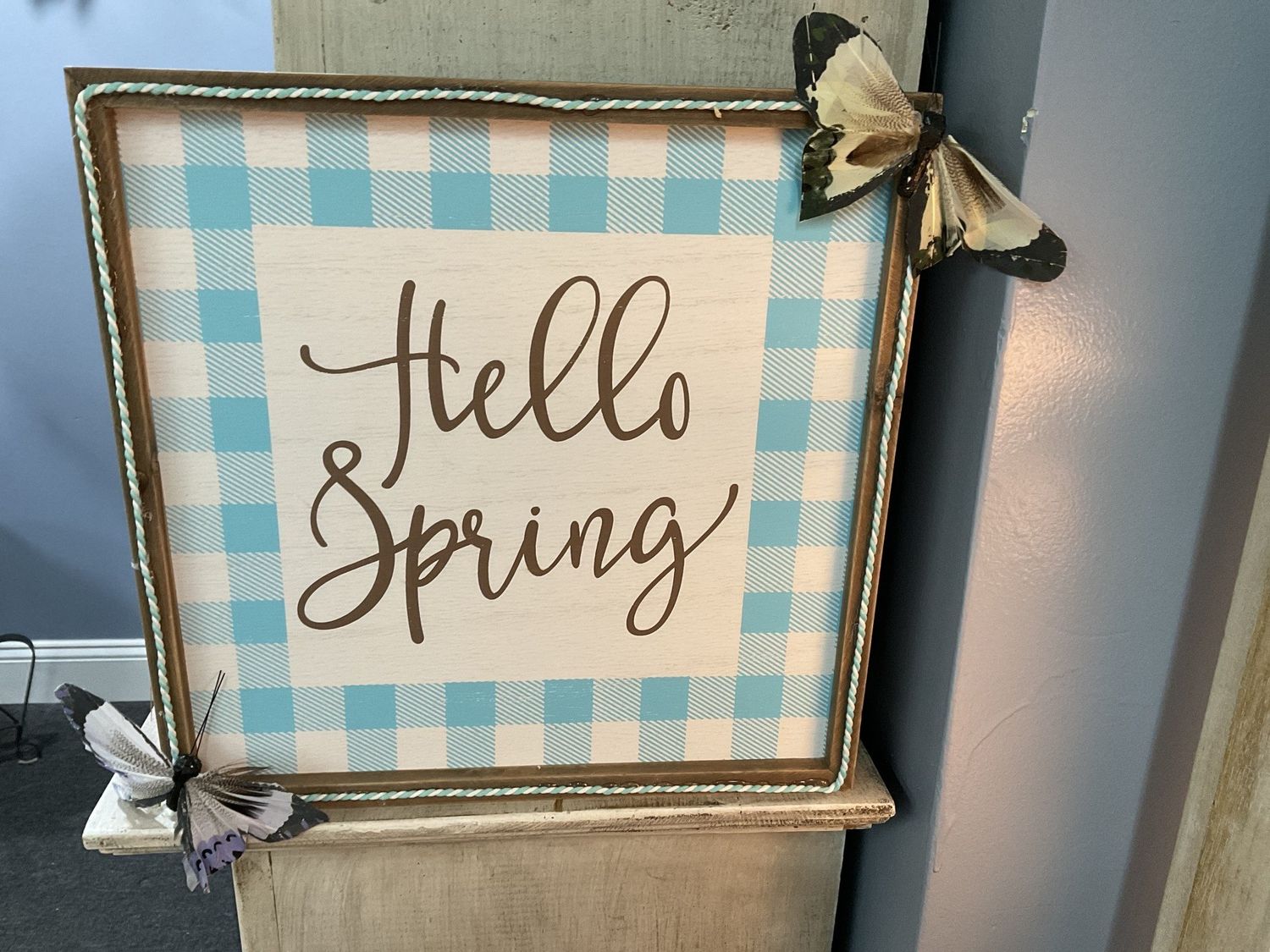 Sign 12x12-&quot;Hello Spring&quot; w/Butterflies in Corners