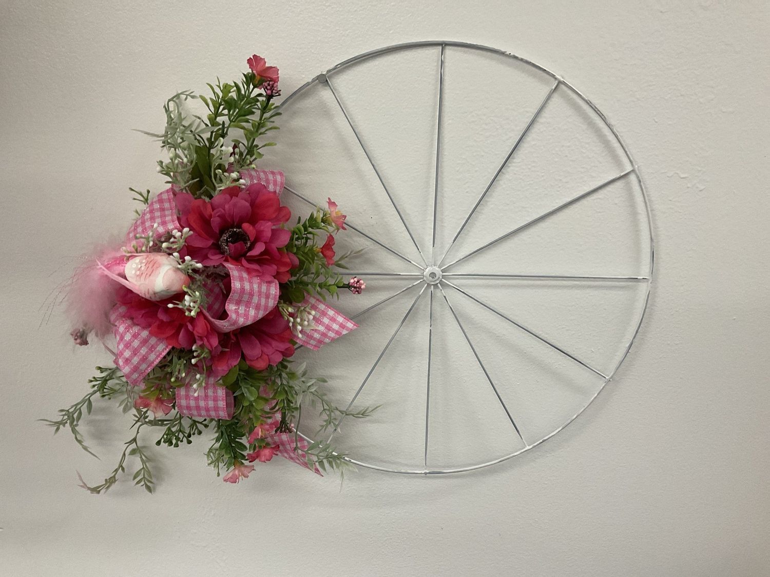 Wreath Bicycle White/Silver with Pink Ribbon and Pink Bird