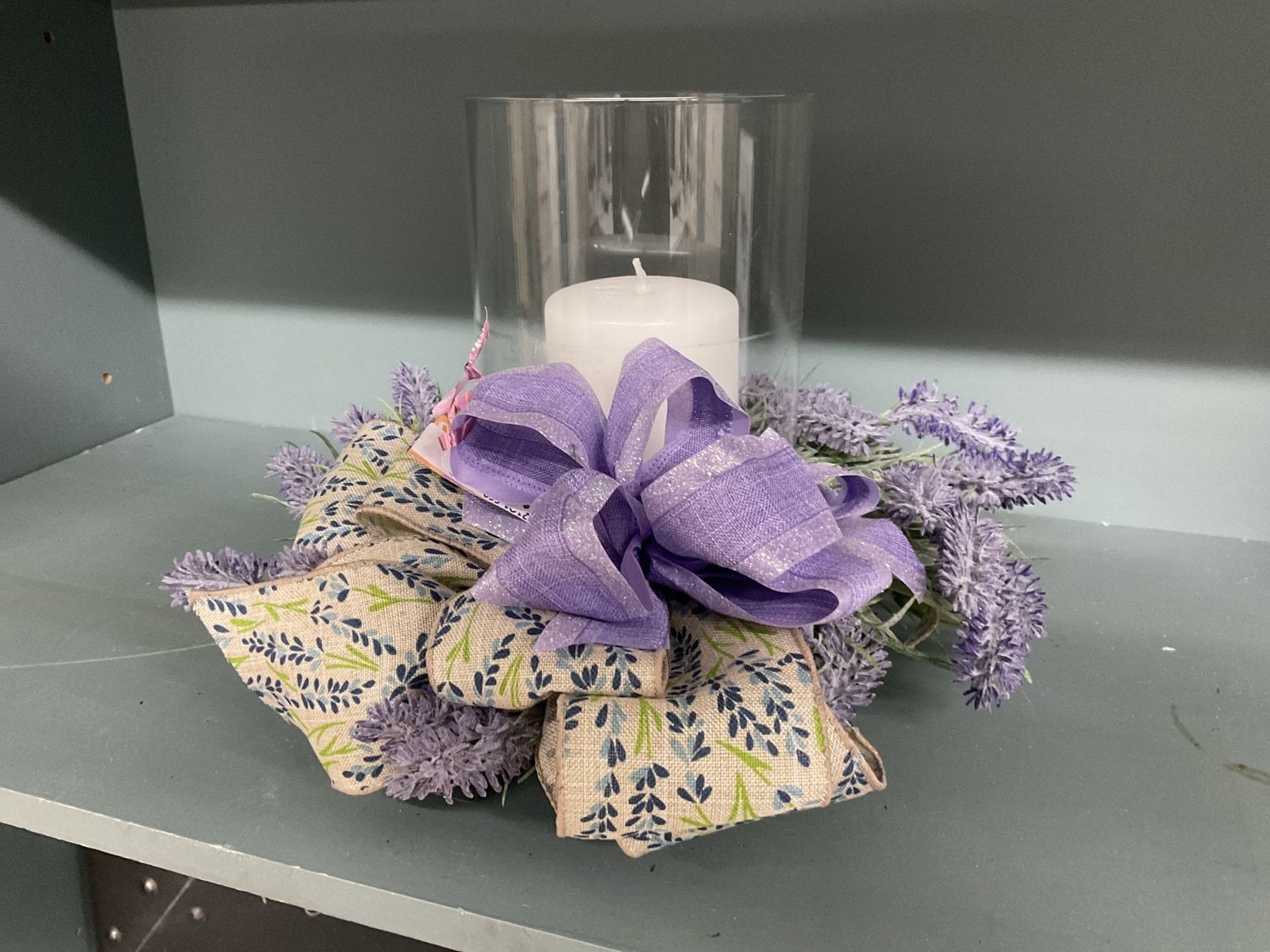 Centerpiece Spring Vase w/Lavender and Flowered Ribbon