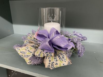 Centerpiece Spring Vase w/Lavender and Flowered Ribbon