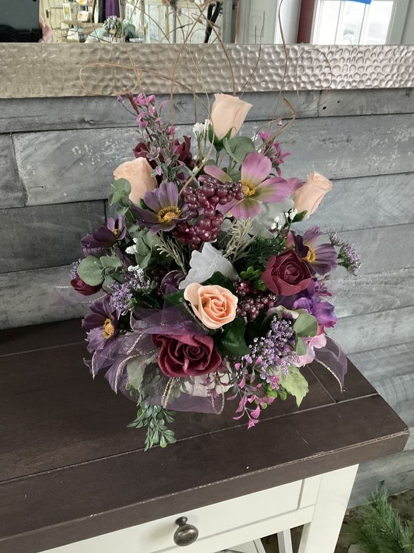 Centerpiece Pink, Burgandy and Purple Flowers