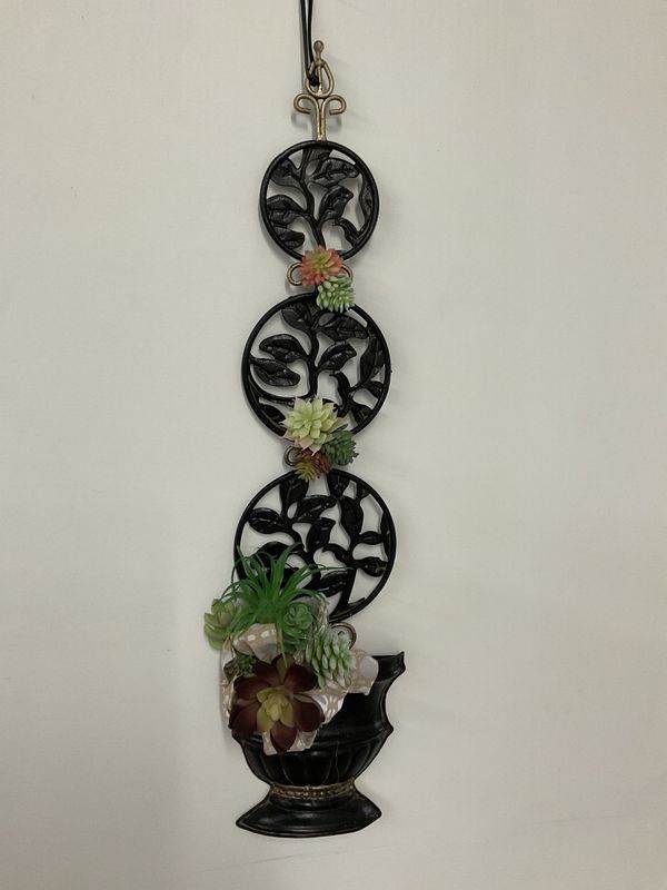 Wall Hanging Black Metal Decor w/Succulents