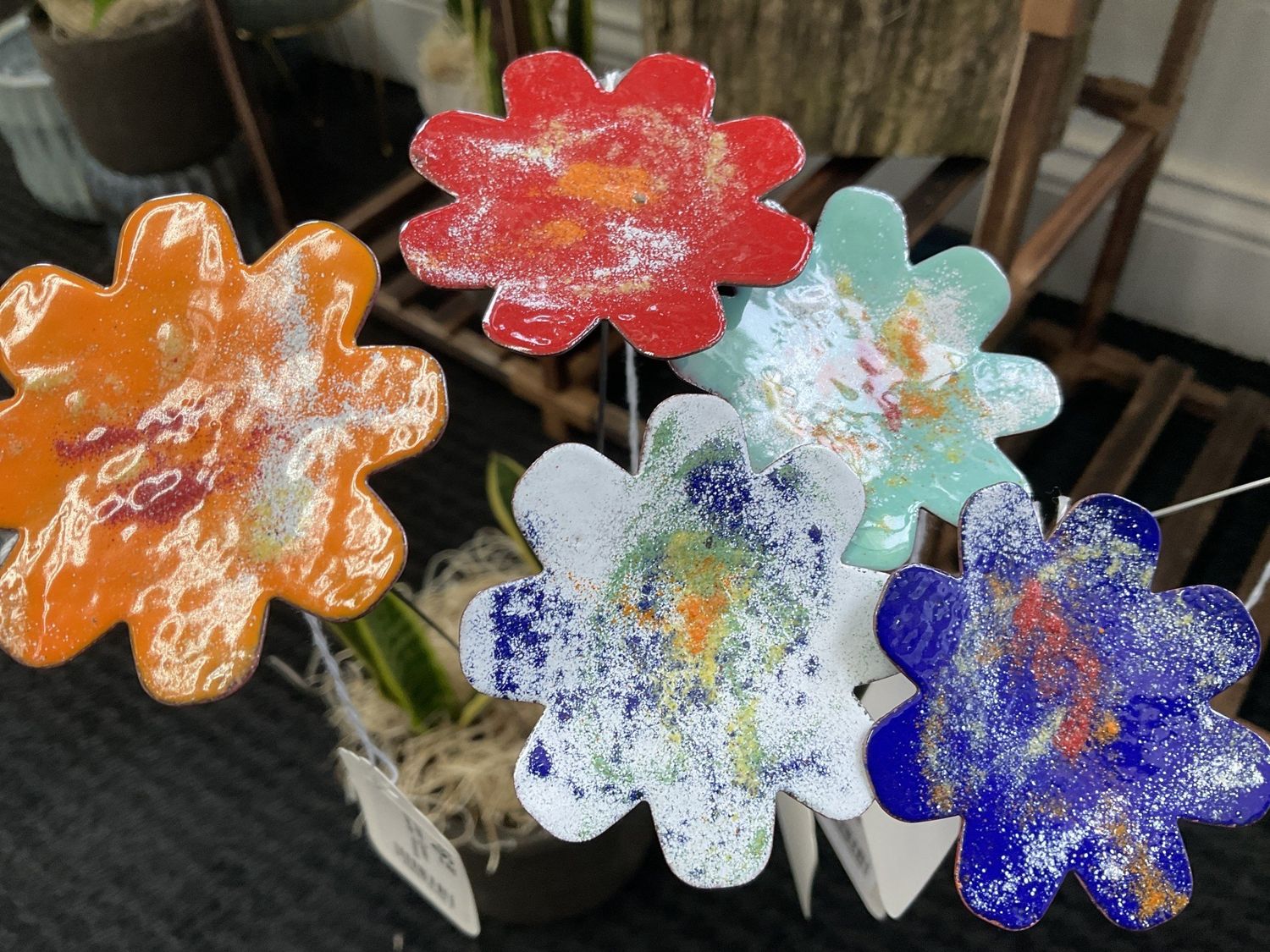 Large Copper Enamel Flowers