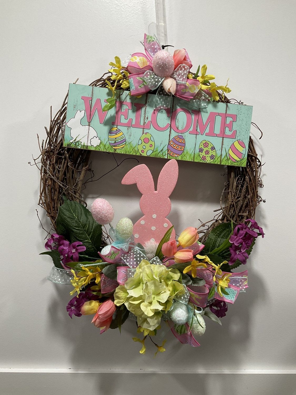 Easter Welcome Rabbit w Pink Rabbit