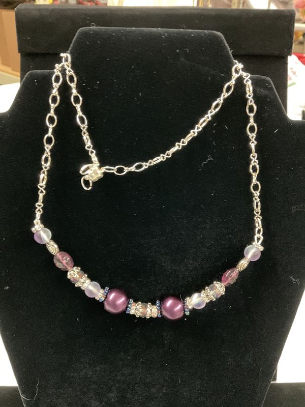 N1 Necklace-Silver w/Purple and Lavendar Beads