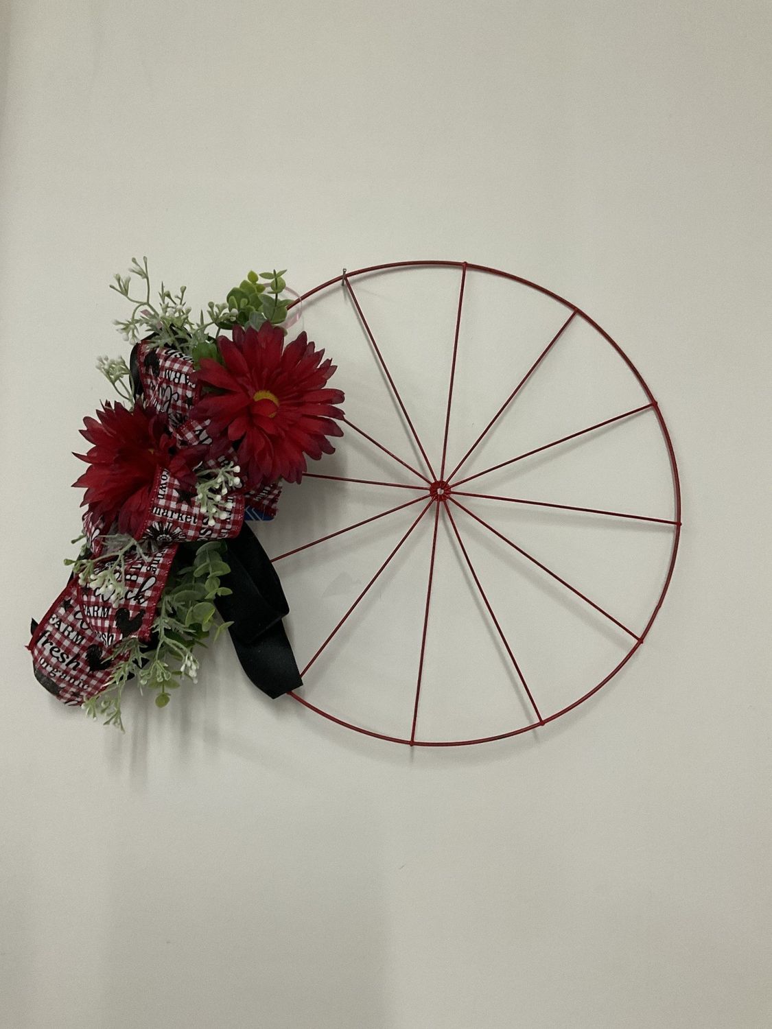 Wreath Bicycle 18 in-Red Flowers and Farm Fresh Ribbon