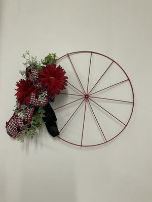 Wreath Bicycle 18 in-Red Flowers and Farm Fresh Ribbon