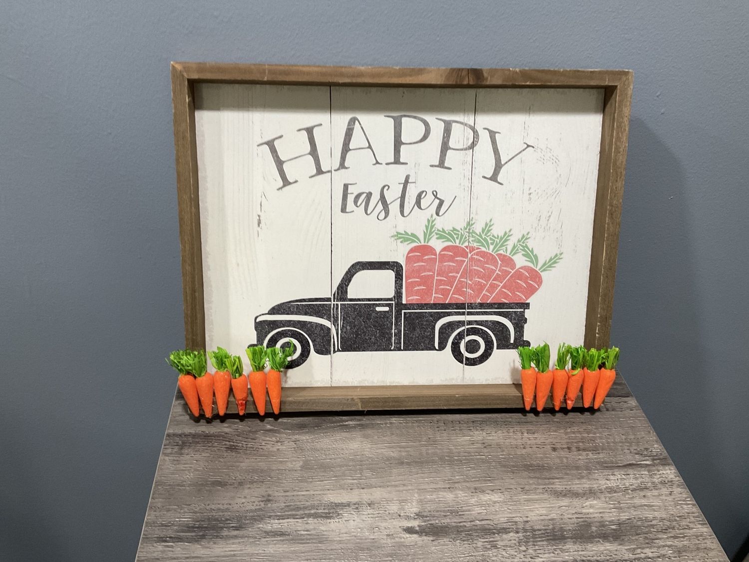 489 Sign 11x14-&quot;Happy Easter&quot; w/Black Truck and Carrots on Frame