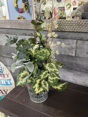 Centerpiece Silver Bucket Greenery