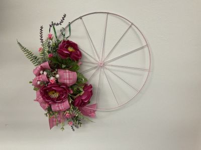 Wreath Bicycle Pink Flowers and Pink Plaid Ribbon