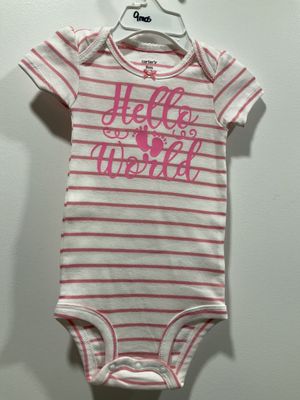 Onsie White and Pink Striped w/Pink &quot;Hello World&quot; short sleeve 9 month