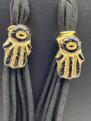 OTD HE1 Black Hamsa Earrings with with long suade