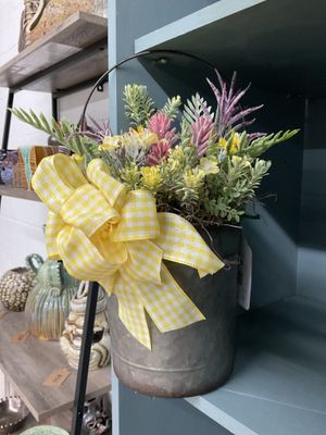 Centerpiece Spring Succulents w/ Yellow Checked Bow