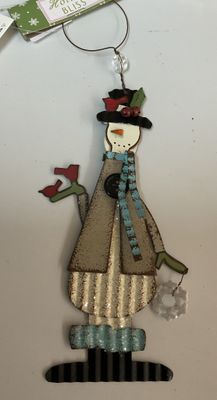 Tin Ornament Christmas Standing Snowman with Blue Birds &quot;Share the Joy of Christmas&quot;- 4x8&quot;