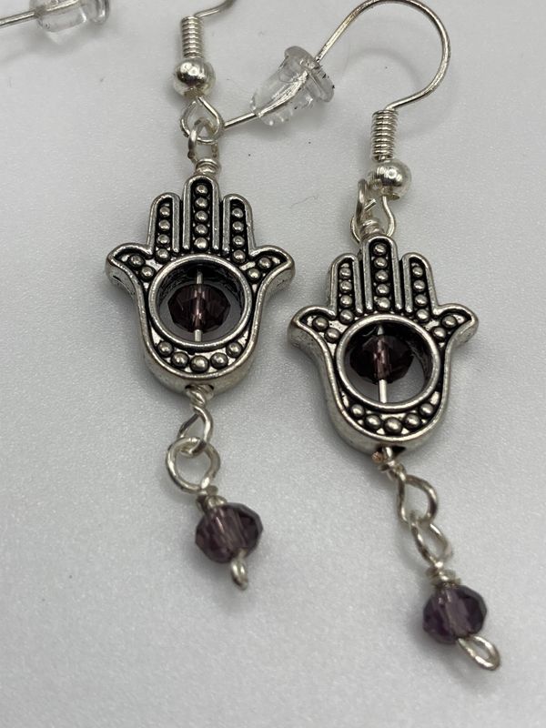 HE6  Purple Hamsa Earrings