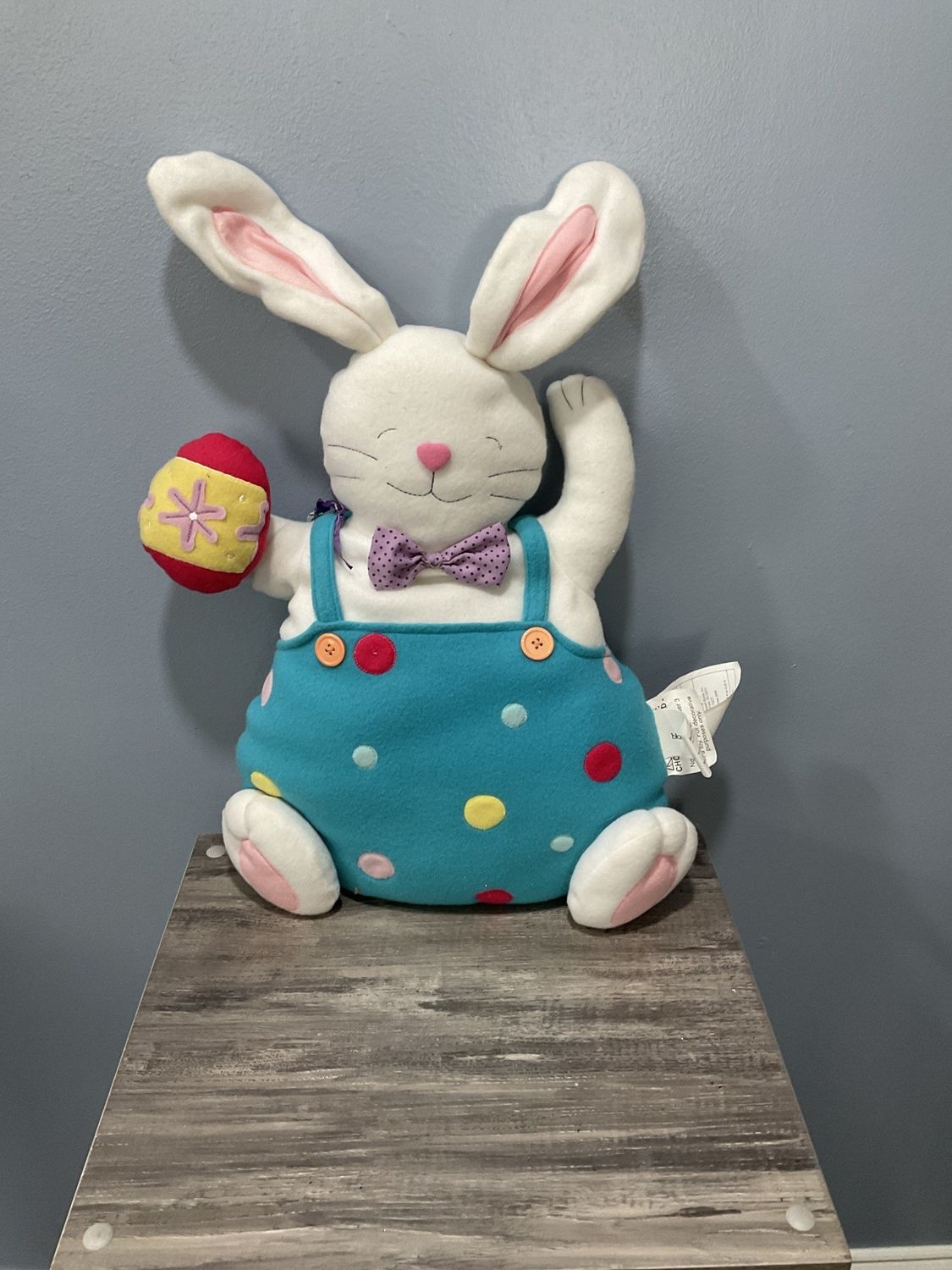708 Stuffed Bunny w/Blue Overalls 13.5x2x24