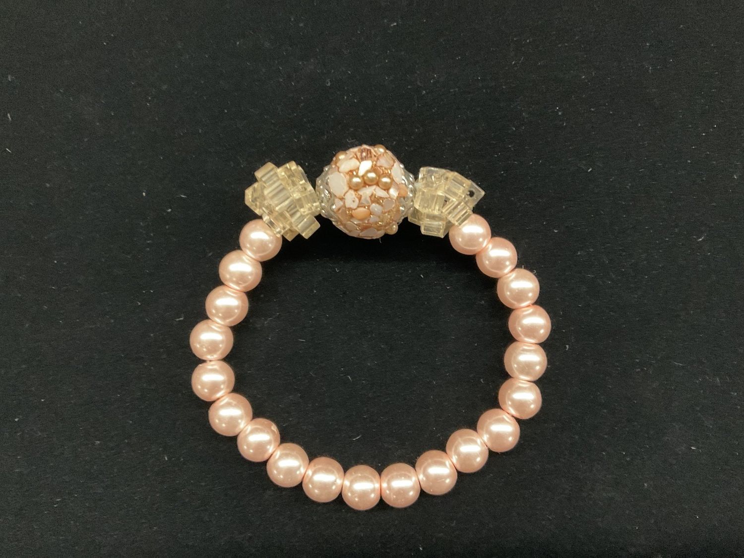 B37 Bracelet Elastic-Glass Pearl and Gold Boho Bead