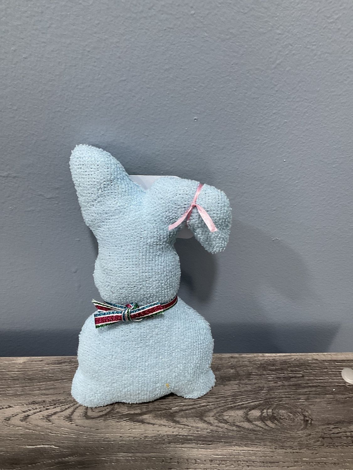 718 Rabbit Light Blue w/Striped Ribbon Tie 4.5x1x8.5