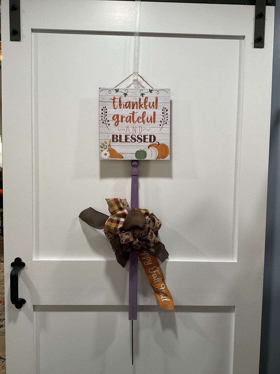 Stake Sign 36 in-Purple w/&quot;Thankful Grateful and Blessed&quot; and Burlap Acorn Ribbon