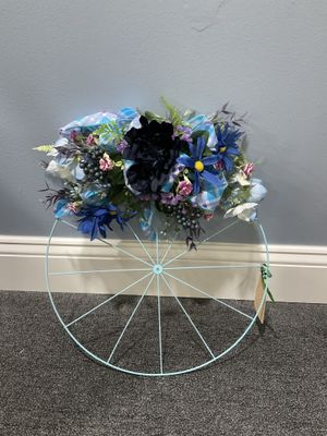 Wreath Bicycle 18 in-Light Blue w/Dark Blue Flowers and Blue Plaid Ribbon