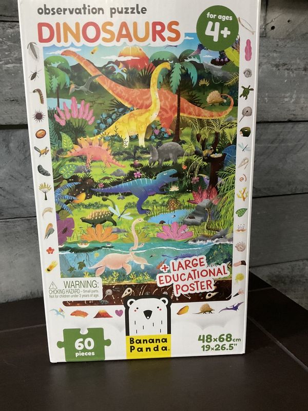 Observation Puzzle Dinosaurs Large 60 Pieces and Large Educational Poster