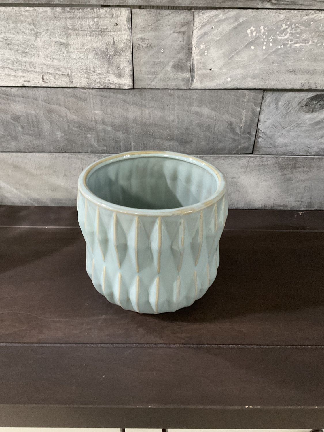 Ribbed Ceramic Planter - Light Blue 6.25&quot; Top
